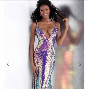 Jovani 67318 Sequined V-Neck Evening Dress